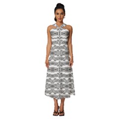 Black And White Tribal Print Pattern Sleeveless Cross Front Cocktail Midi Chiffon Dress by dflcprintsclothing