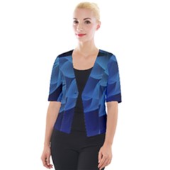 Abstract Blue Background Cropped Button Cardigan