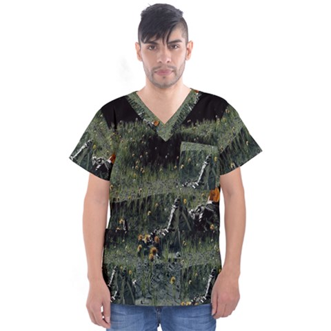 Astronaut Lying In Flowers Fantasy Men s V-neck Scrub Top by artworkshop