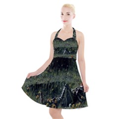 Astronaut Lying In Flowers Fantasy Halter Party Swing Dress  by artworkshop