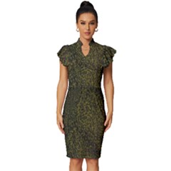 Green Grunge Background Vintage Frill Sleeve V-neck Bodycon Dress by artworkshop