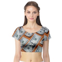 Money Pattern Short Sleeve Crop Top by artworkshop