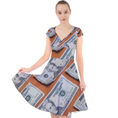 Money Pattern Cap Sleeve Front Wrap Midi Dress by artworkshop