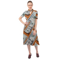 Money Pattern Keyhole Neckline Chiffon Dress by artworkshop