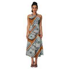 Money Pattern Sleeveless Cross Front Cocktail Midi Chiffon Dress by artworkshop