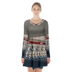 Patterned Tunnels On The Concrete Wall Long Sleeve Velvet V-neck Dress by artworkshop