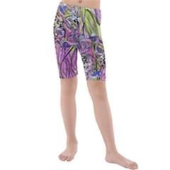 Abstract Intarsio Kids  Mid Length Swim Shorts by kaleidomarblingart