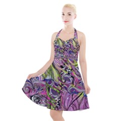 Abstract Intarsio Halter Party Swing Dress  by kaleidomarblingart