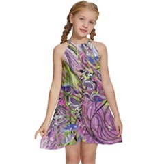 Abstract Intarsio Kids  Halter Collar Waist Tie Chiffon Dress by kaleidomarblingart