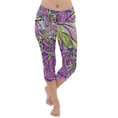 Abstract Intarsio Lightweight Velour Capri Yoga Leggings by kaleidomarblingart