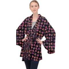 Mixed Colors Flowers Motif Pattern Long Sleeve Velvet Kimono  by dflcprintsclothing