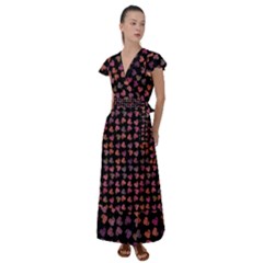 Mixed Colors Flowers Motif Pattern Flutter Sleeve Maxi Dress by dflcprintsclothing