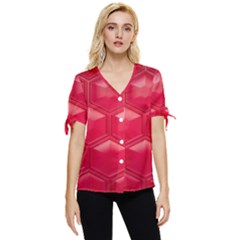 Red Textured Wall Bow Sleeve Button Up Top