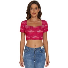 Red Textured Wall Short Sleeve Square Neckline Crop Top  by artworkshop