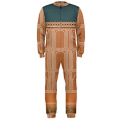 Person Stands By Tall Orange Wall And Looks- Up Onepiece Jumpsuit (men) by artworkshop