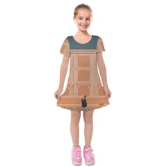 Person Stands By Tall Orange Wall And Looks- Up Kids  Short Sleeve Velvet Dress by artworkshop