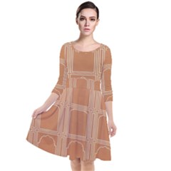 Person Stands By Tall Orange Wall And Looks- Up Quarter Sleeve Waist Band Dress by artworkshop