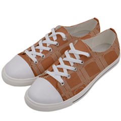 Person Stands By Tall Orange Wall And Looks- Up Men s Low Top Canvas Sneakers by artworkshop
