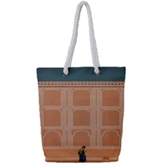 Person Stands By Tall Orange Wall And Looks- Up Full Print Rope Handle Tote (small) by artworkshop