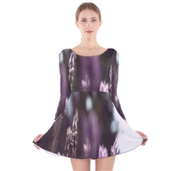 Purple Flower Pattern Long Sleeve Velvet Skater Dress by artworkshop