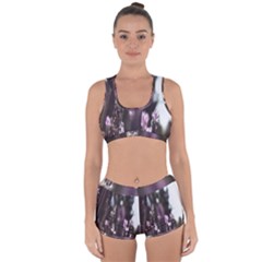 Purple Flower Pattern Racerback Boyleg Bikini Set