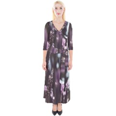 Purple Flower Pattern Quarter Sleeve Wrap Maxi Dress