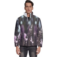 Purple Flower Pattern Men s Puffer Bubble Jacket Coat