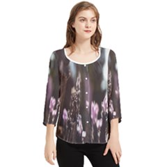 Purple Flower Pattern Chiffon Quarter Sleeve Blouse