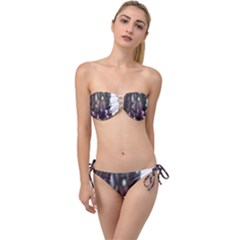 Purple Flower Pattern Twist Bandeau Bikini Set