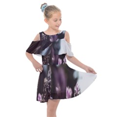 Purple Flower Pattern Kids  Shoulder Cutout Chiffon Dress