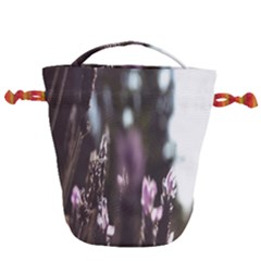 Purple Flower Pattern Drawstring Bucket Bag by artworkshop