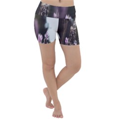 Purple Flower Pattern Lightweight Velour Yoga Shorts by artworkshop