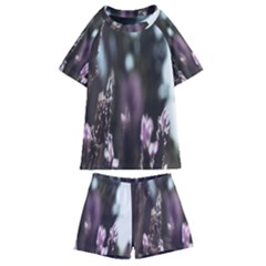 Purple Flower Pattern Kids  Swim Tee And Shorts Set by artworkshop