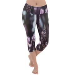 Purple Flower Pattern Lightweight Velour Capri Yoga Leggings by artworkshop