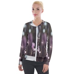 Purple Flower Pattern Velvet Zip Up Jacket