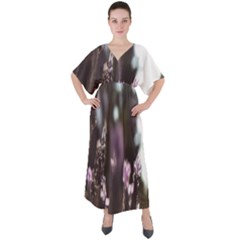 Purple Flower Pattern V-Neck Boho Style Maxi Dress