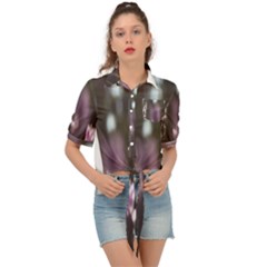 Purple Flower Pattern Tie Front Shirt 