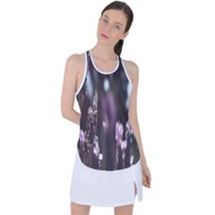 Purple Flower Pattern Racer Back Mesh Tank Top