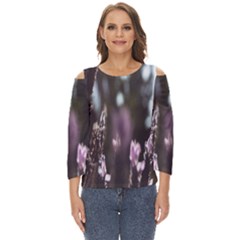 Purple Flower Pattern Cut Out Wide Sleeve Top