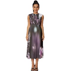 Purple Flower Pattern Sleeveless Round Neck Midi Dress