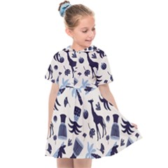 Cute Safari Animals Blue Giraffe Kids  Sailor Dress by Stikle