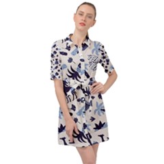 Cute Safari Animals Blue Giraffe Belted Shirt Dress