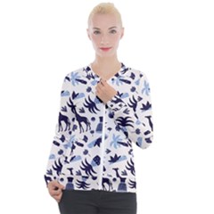 Cute Safari Animals Blue Giraffe Casual Zip Up Jacket by Stikle