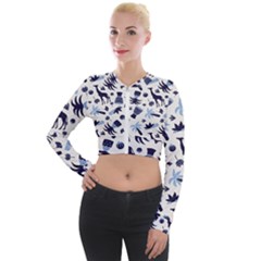 Cute Safari Animals Blue Giraffe Long Sleeve Cropped Velvet Jacket by Stikle