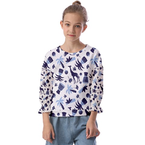 Cute Safari Animals Blue Giraffe Kids  Cuff Sleeve Top by Stikle