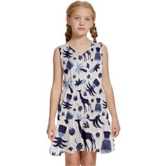 Cute Safari Animals Blue Giraffe Kids  Sleeveless Tiered Mini Dress by Stikle