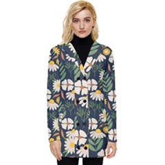 Flower Grey Pattern Floral Button Up Hooded Coat 