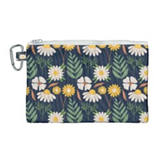 Flower Grey Pattern Floral Canvas Cosmetic Bag (large)