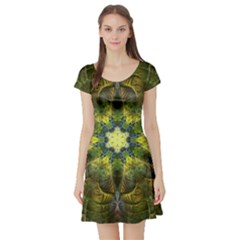 Fractal-fantasy-design-background- Short Sleeve Skater Dress