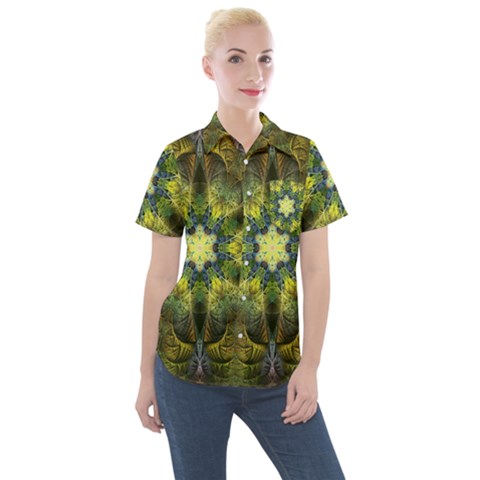 Fractal-fantasy-design-background- Women s Short Sleeve Pocket Shirt by Vaneshart